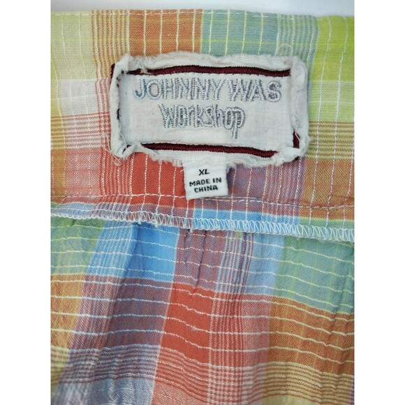 Johnny Was Women’s Peasant Delacy Blouse XL Multi Color Plaid Embroidered Top - Picture 3 of 10